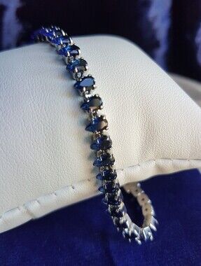 Swarovski Elements White Gold Sapphire Blue Teardrop Tennis Bracelet NEW